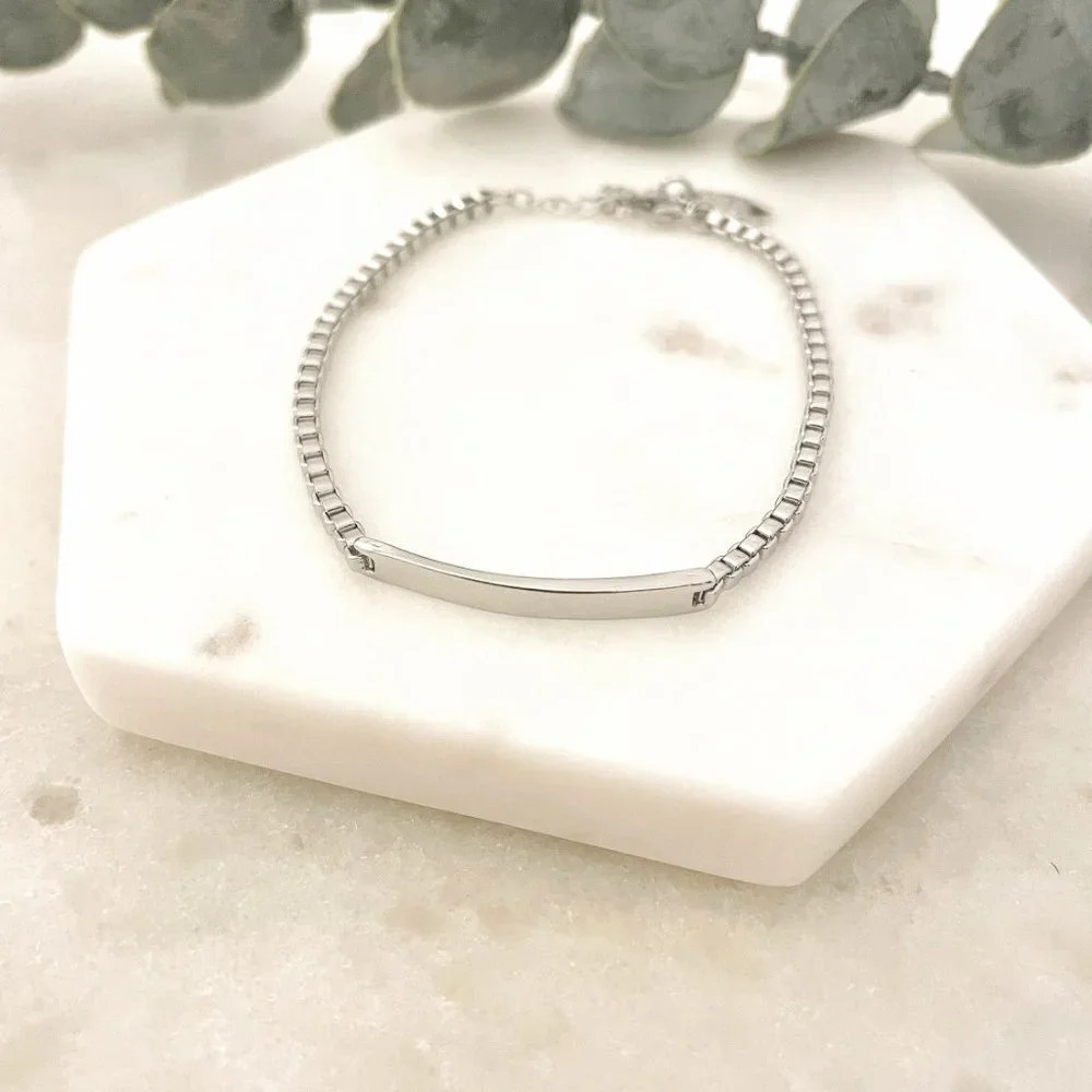 925 Sterling Silver Bar Bracelet Box Chain Bracelet Dainty Minimalist Bracelet - Picture 3 of 3